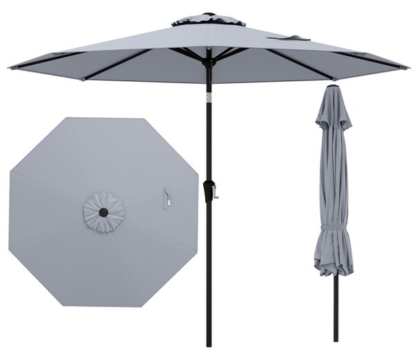 Costway Ombrellone da esterno con inclinazione a pulsante manovella per tavolo da patio, Ombrellone da giardino 270 cm Grigio