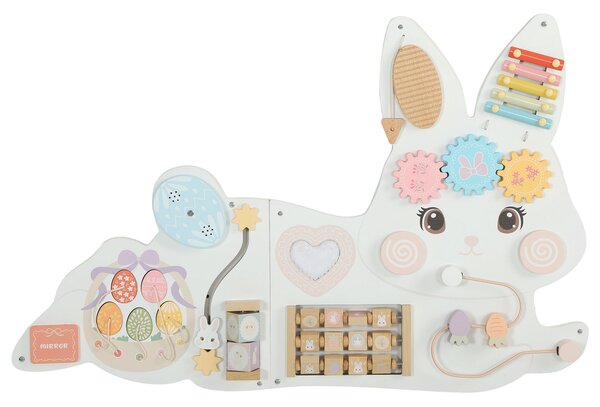 AIYAPLAY Busy Board Montessori in Legno da Parete per Bambini 1.5-6 Anni a Tema Coniglietto Pasquale, Bianco | Aosom Italy
