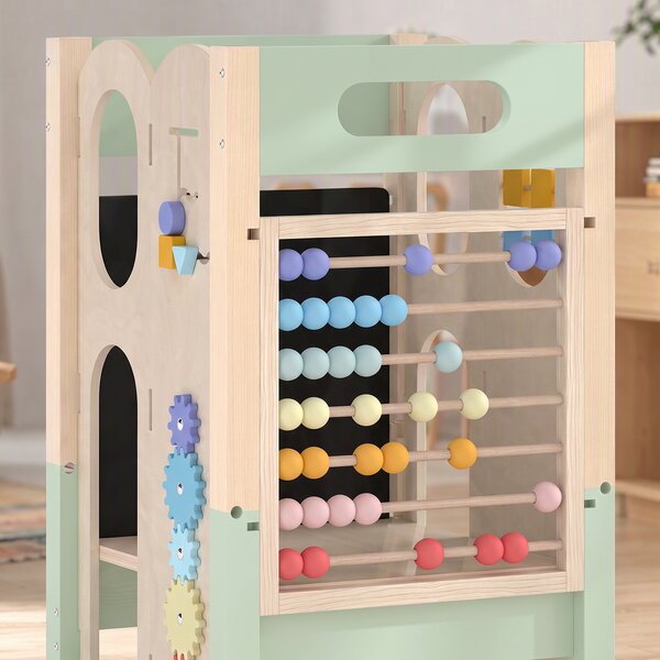 AIYAPLAY Torre Montessoriana 6 in 1 per Bambini, Sgabello Aiutante da Cucina con Lavagna, 2-6 Anni, Verde | Aosom Italy