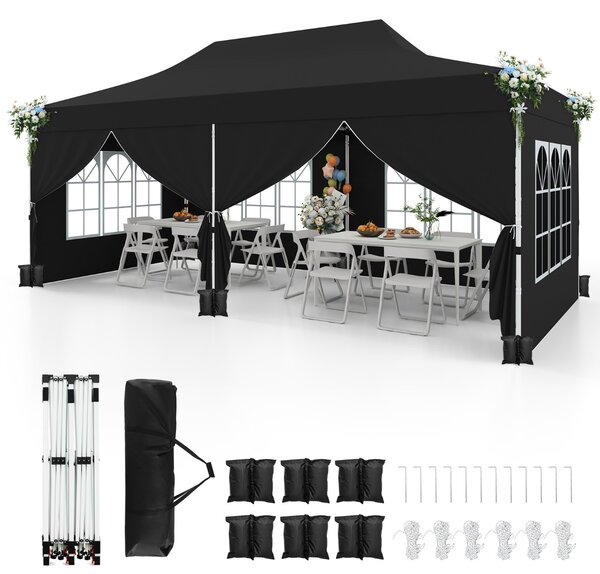 Costway Gazebo pop-up con 6 pareti laterali e ingressi con cerniera, Gazebo istantaneo portatile per festa e picnic 3 x 6 m Nero