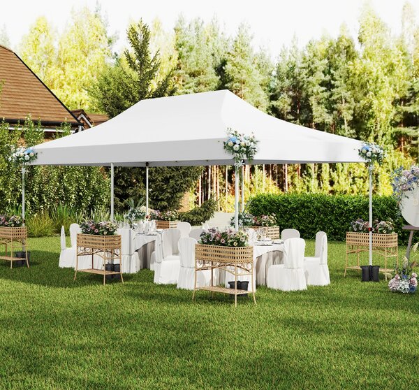 Costway Gazebo pop-up con 6 pareti laterali e ingressi con cerniera, Gazebo istantaneo portatile per festa e picnic 3 x 6 m Bianco