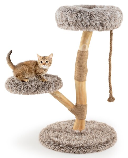 Costway Torre moderna per gatti in legno con piattaforme in iuta naturale, Albero per gatti 92 cm corda in iuta Naturale