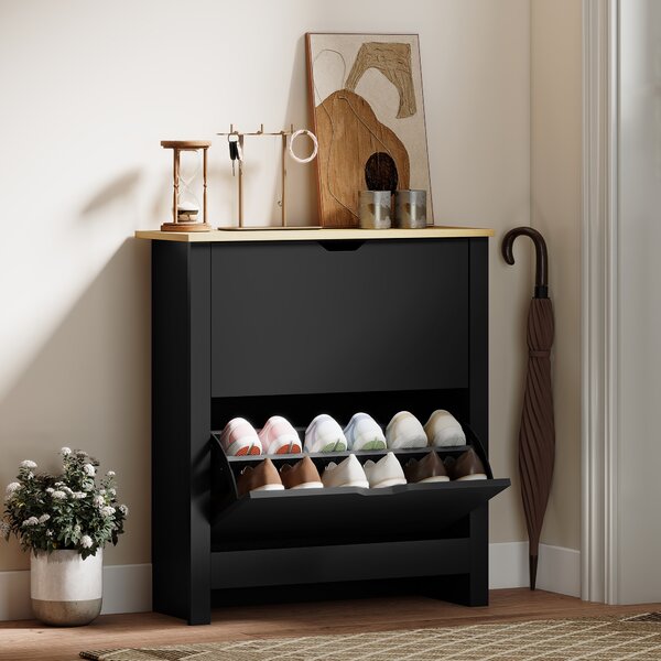 HOMCOM Scarpiera Moderna per 12 Paia Max con 2 Cassetti Regolabili e Rimovibili, in Legno, 72x26x80 cm, Nero | Aosom Italy