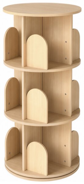AIYAPLAY Libreria Girevole per Bambini a 3 Livelli, Angoli Arrotondati, 46x46x97 cm, Color Legno | Aosom Italy