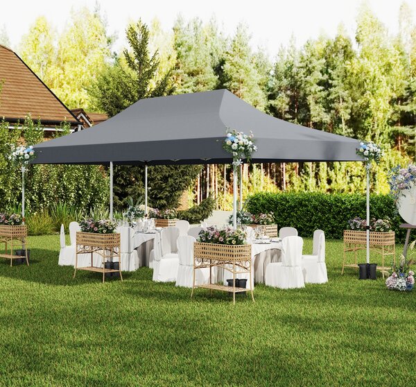 Costway Gazebo pop-up con 6 pareti laterali e ingressi con cerniera, Gazebo istantaneo portatile per festa e picnic 3 x 6 m Grigio