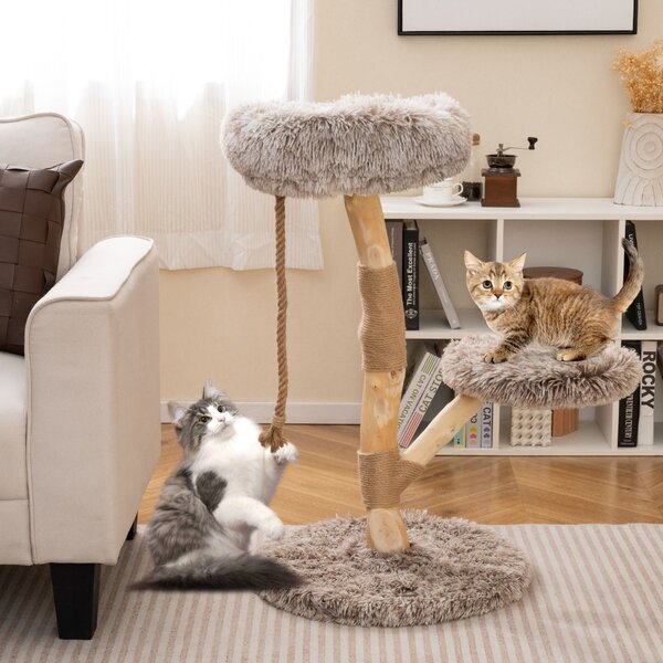 Costway Torre moderna per gatti in legno con piattaforme in iuta naturale, Albero per gatti 92 cm corda in iuta Naturale