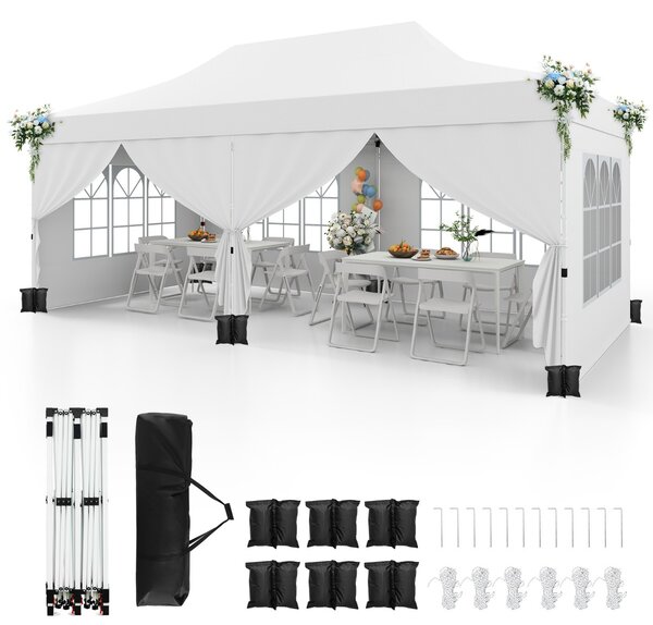 Costway Gazebo pop-up con 6 pareti laterali e ingressi con cerniera, Gazebo istantaneo portatile per festa e picnic 3 x 6 m Bianco