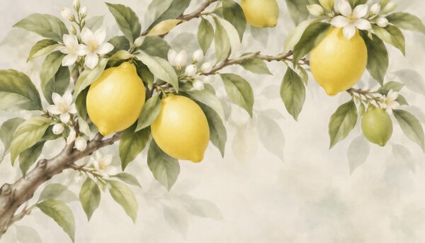Carta da parati Limoni su un ramo di un albero, Carta da parati Cibo e bevande, Carta da parati popolare, t01025 - Tapeko.it