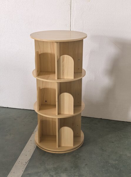 AIYAPLAY Libreria Girevole per Bambini a 3 Livelli, Angoli Arrotondati, 46x46x97 cm, Color Legno | Aosom Italy