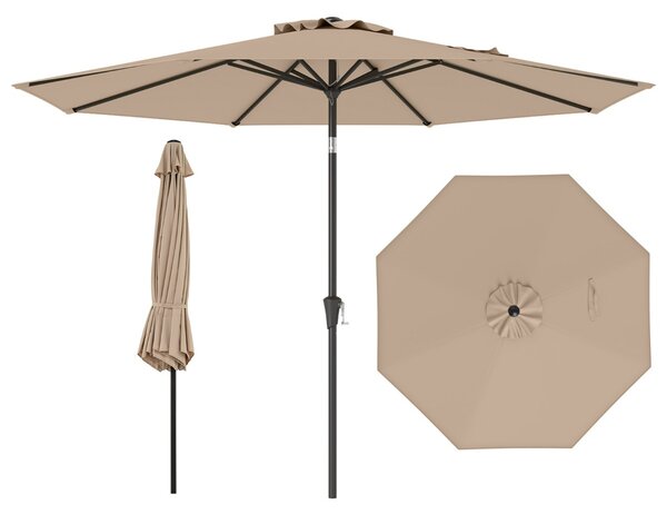 Costway Ombrellone da esterno con manovella 8 stecche robuste, Ombrellone da giardino 300 cm Marrone