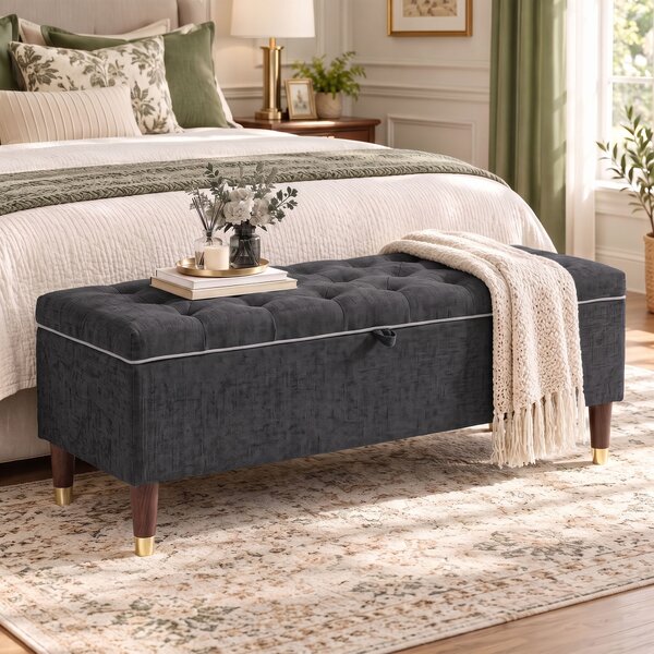 HOMCOM Cassapanca 78L Pouf Contenitore 117x44x45cm, Seduta Imbottita 2 Posti in Tessuto Effetto Lino, Grigio Scuro | Aosom Italy