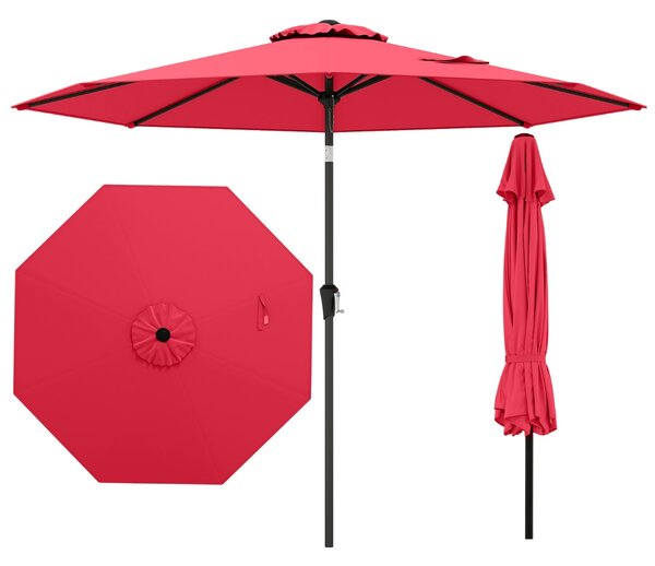 Costway Ombrellone da esterno con manovella 8 stecche robuste, Ombrellone da giardino 300 cm Rosso