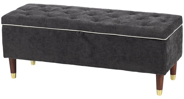 HOMCOM Cassapanca 78L Pouf Contenitore 117x44x45cm, Seduta Imbottita 2 Posti in Tessuto Effetto Lino, Grigio Scuro | Aosom Italy