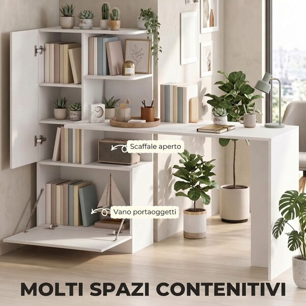 HOMCOM Scrivania per Computer con Libreria e Armadietto, 150 cm, Bianco | Aosom Italy