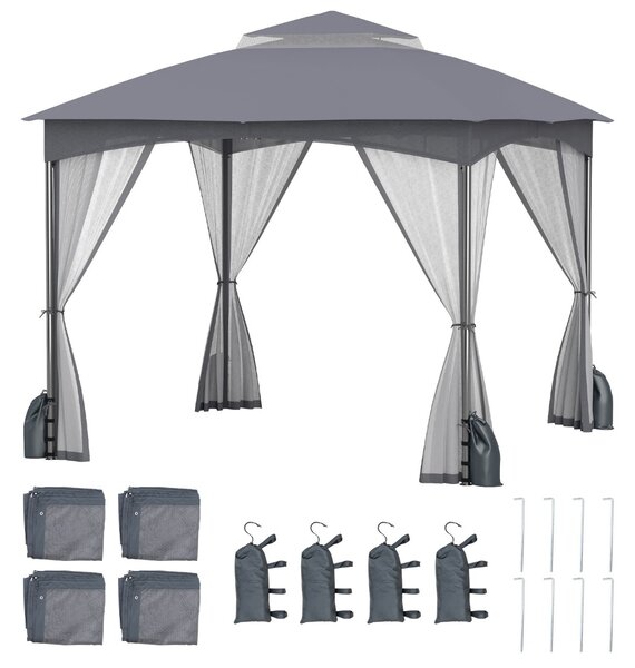 Costway Tetto morbido a doppio strato con 4 sacchi di sabbia con cerniera, Gazebo da patio 3x3 M con pareti in rete Grigio