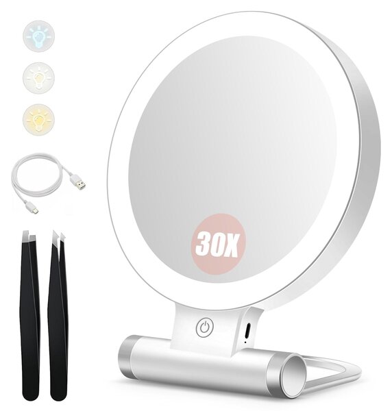 Solidchoice - Specchio da tavolo a due facce, ingrandente, per trucco e cosmetici - Bianco, 30x