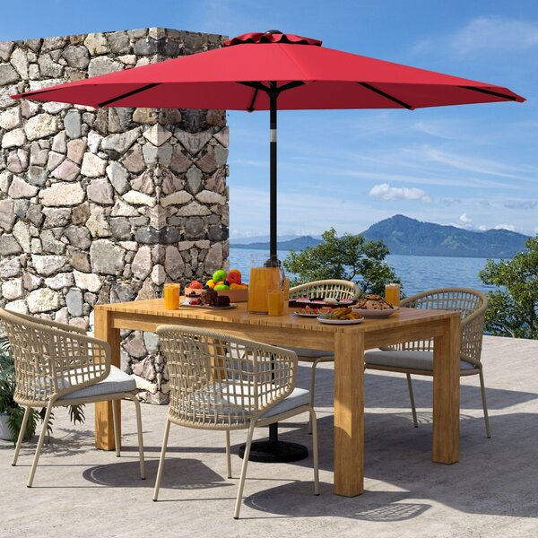 Costway Ombrellone da esterno con manovella 8 stecche robuste, Ombrellone da giardino 300 cm Rosso