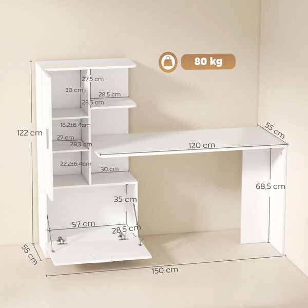 HOMCOM Scrivania per Computer con Libreria e Armadietto, 150 cm, Bianco | Aosom Italy