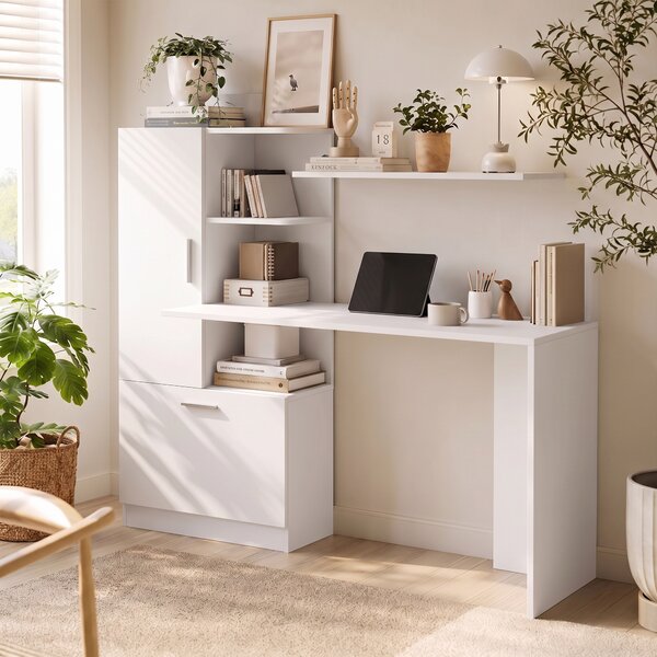 HOMCOM Scrivania per Computer con Libreria e Armadietto, 150 cm, Bianco | Aosom Italy