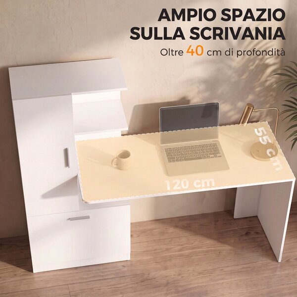 HOMCOM Scrivania per Computer con Libreria e Armadietto, 150 cm, Bianco | Aosom Italy