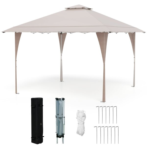 Costway Tenda da gazebo con tetto ventilato e borsa per il trasporto, Riparo istantaneo regolabile 390 x 390 cm Khaki