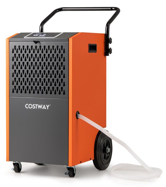 Costway Deumidificatore industriale con tubo di scarico e timer con ruote per cantina, Deumidificatore commerciale Arancione