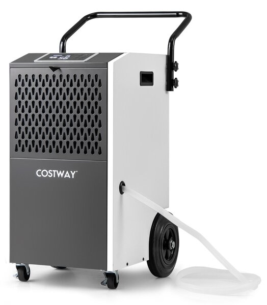 Costway Deumidificatore industriale con tubo di scarico e timer con ruote per cantina, Deumidificatore commerciale Bianco