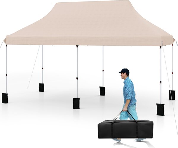 Costway Gazebo pieghevole e portatile da esterno con borsa da trasporto, Rifugio per ombra istantanea per feste 300 x 600 cm Beige