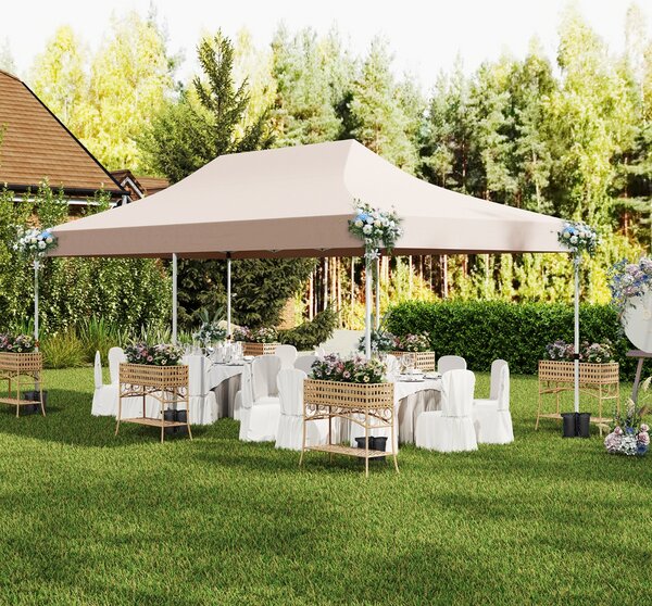 Costway Gazebo pop-up con 6 pareti laterali e ingressi con cerniera, Gazebo istantaneo portatile per festa e picnic 3 x 6 m Beige