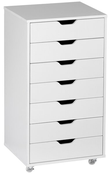 Vinsetto Schedario da Ufficio con 7 Cassetti, Ruote a Freno, Cassettiera Scrivania per Lettera/Formato A4/Legale, Bianco | Aosom Italy