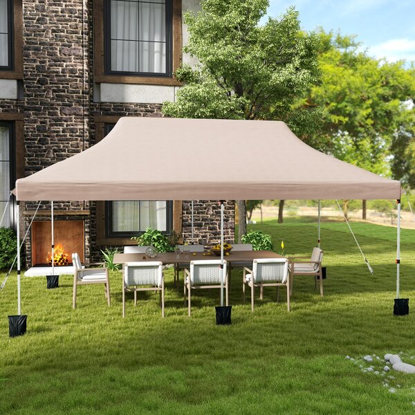 Costway Gazebo pieghevole e portatile da esterno con borsa da trasporto, Rifugio per ombra istantanea per feste 300 x 600 cm Beige