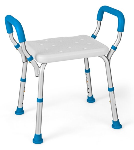Costway Sedile doccia con braccioli imbottiti staccabili e piedini in gomma antiscivolo, Sedia doccia 6 altezze regolabili Blu