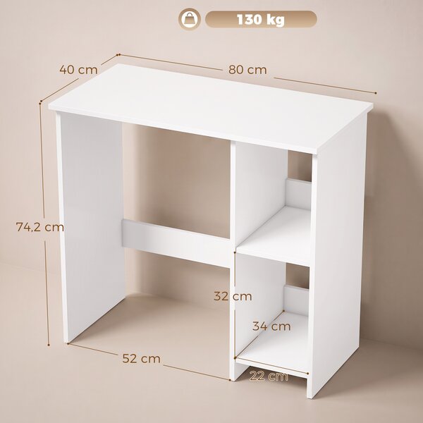 HOMCOM Scrivania per Computer con 2 Ripiani Aperti, 80 cm, Bianco | Aosom Italy