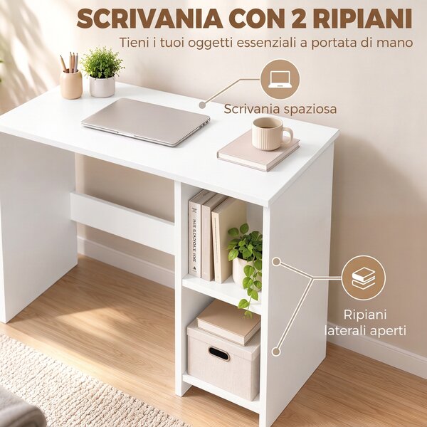HOMCOM Scrivania per Computer con 2 Ripiani Aperti, 80 cm, Bianco | Aosom Italy