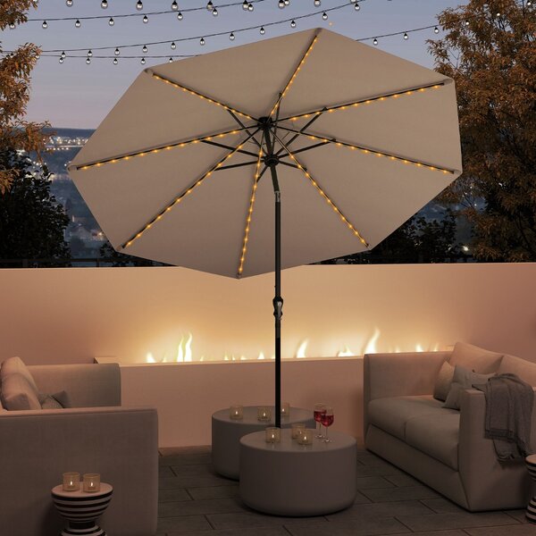 Costway 3M Ombrellone da patio solare con 96 luci LED e 9 modalità, Parasole da mercato pesante per giardino e spiaggia Marrone