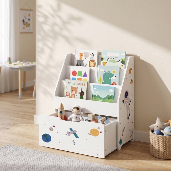 AIYAPLAY Libreria per bambini con cassetto mobile, 3 ripiani, 3-8 anni, bianco | Aosom Italy