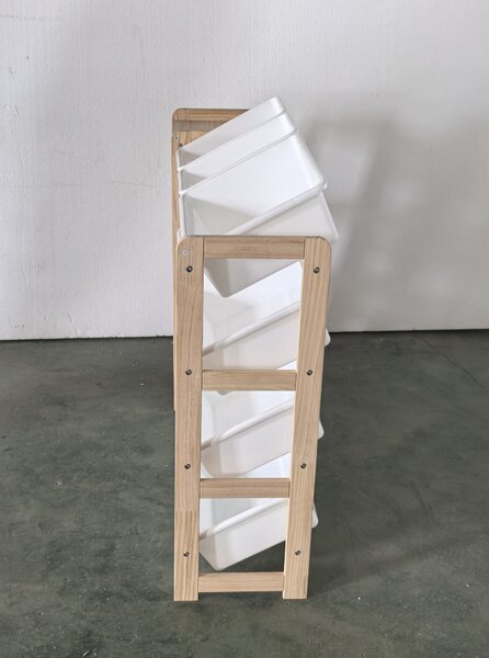 AIYAPLAY Mobile Portagiochi Con 12 Contenitori e 3 Mensole, Legno Naturale Bianco | Aosom Italy