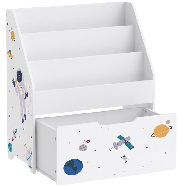 AIYAPLAY Libreria per bambini con cassetto mobile, 3 ripiani, 3-8 anni, bianco | Aosom Italy