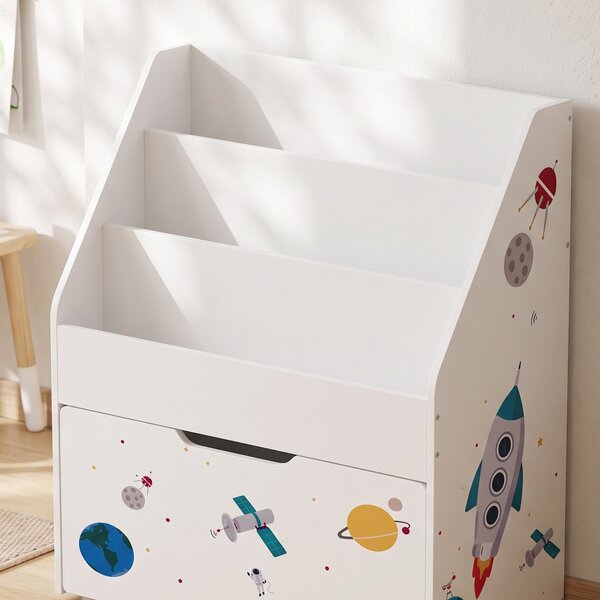 AIYAPLAY Libreria per bambini con cassetto mobile, 3 ripiani, 3-8 anni, bianco | Aosom Italy
