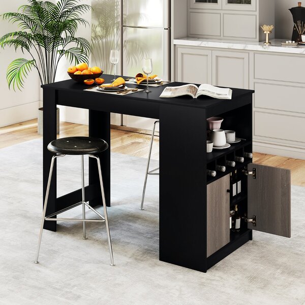 Costway Tavolo da bar di angolo colazione alto da cucina con scomparti aperti, Armadietto contenitore e ripiano regolabile