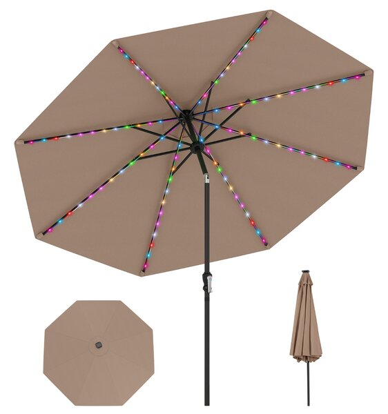 Costway 3M Ombrellone da patio solare con 96 luci LED e 9 modalità, Parasole da mercato pesante per giardino e spiaggia Marrone