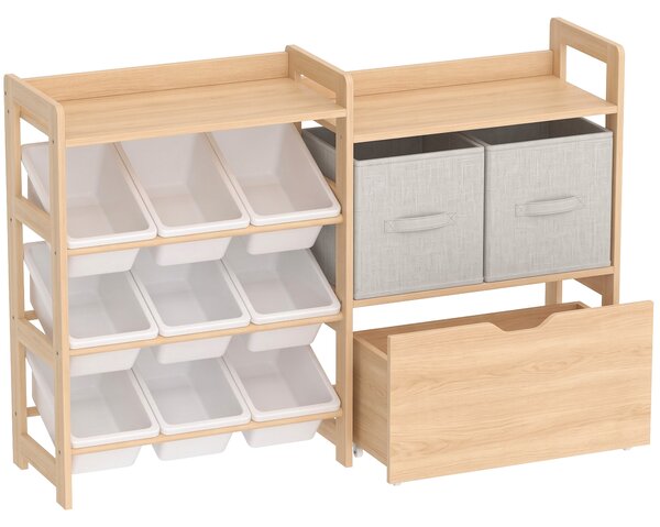 AIYAPLAY Mobile Giochi Bambini con 9 Contenitori, Libreria Montessoriana in Legno Naturale Bianco | Aosom Italy