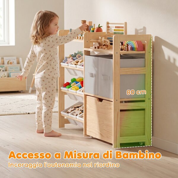 AIYAPLAY Mobile Giochi Bambini con 9 Contenitori, Libreria Montessoriana in Legno Naturale Bianco | Aosom Italy