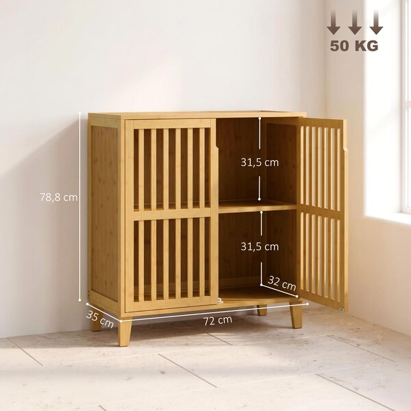 HOMCOM Mobiletto Bagno Stretto in Bambù con Ripiano Regolabile, Naturale | Aosom Italy