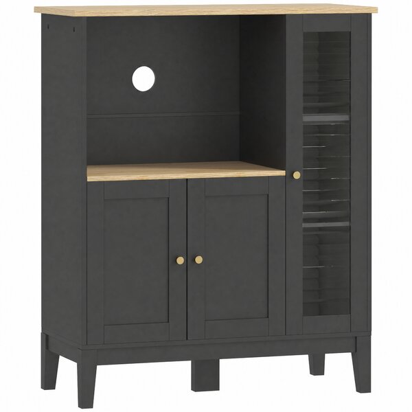 HOMCOM Mobile Microonde con Armadietto Inferiore e 3 Ripiani Laterali con Anta in Vetro, in Legno, 80x35x97 cm, Nero | Aosom Italy