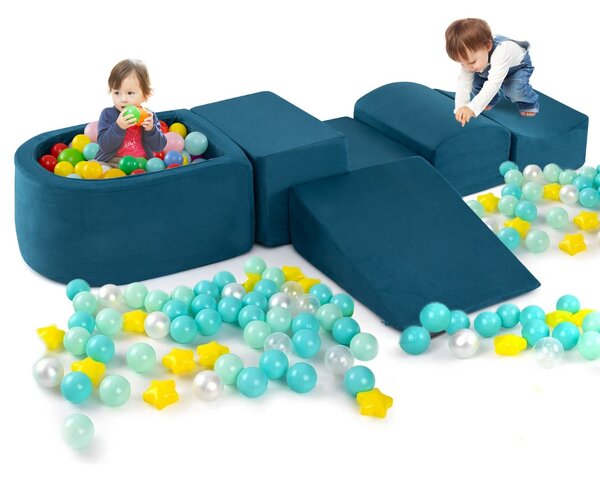 Costway Set di 5 blocchi di schiuma di blocchi giganti con piscina di palline, Grandi blocchi per giocare palline non incluse Blu