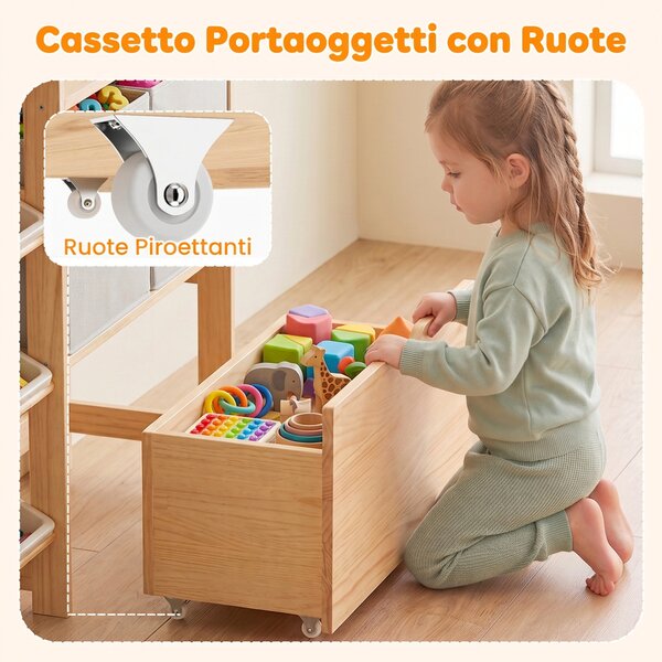 AIYAPLAY Mobile Giochi Bambini con 9 Contenitori, Libreria Montessoriana in Legno Naturale Bianco | Aosom Italy