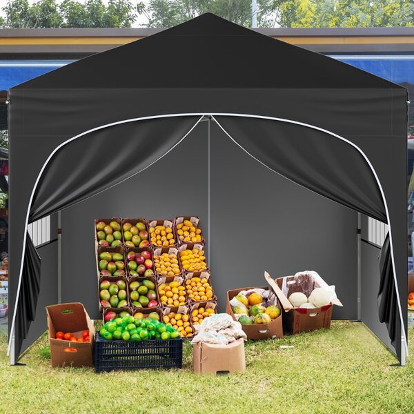 Costway Tenda gazebo richiudibile con 4 pareti rimovibili 3x3 m borsa con ruote, Riparo sole da spiaggia pieghevole Nero