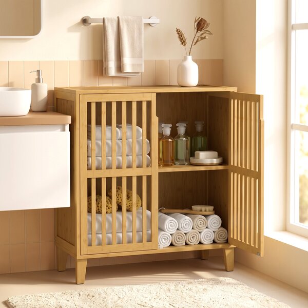 HOMCOM Mobiletto Bagno Stretto in Bambù con Ripiano Regolabile, Naturale | Aosom Italy