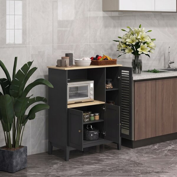 HOMCOM Mobile Microonde con Armadietto Inferiore e 3 Ripiani Laterali con Anta in Vetro, in Legno, 80x35x97 cm, Nero | Aosom Italy